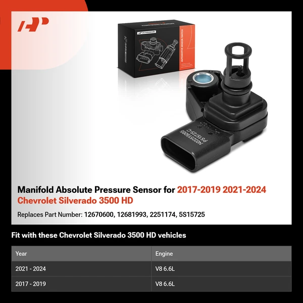 Manifold Absolute Pressure Sensor for 2017-2019 2021-2024 Chevrolet Silverado 3500 HD