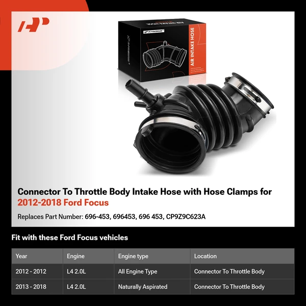Connector To Throttle Body Intake Hose with Hose Clamps for 2012-2018 Ford Focus