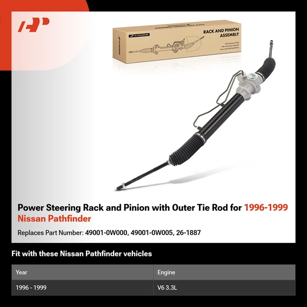 Power Steering Rack and Pinion with Outer Tie Rod for 1996-1999 Nissan Pathfinder