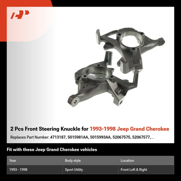 2 Pcs Front Steering Knuckle for 1993-1998 Jeep Grand Cherokee