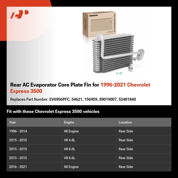 Rear AC Evaporator Core Plate Fin for 1996-2021 Chevrolet Express 3500
