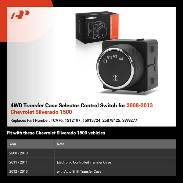 4WD Transfer Case Selector Control Switch for 2008-2013 Chevrolet Silverado 1500