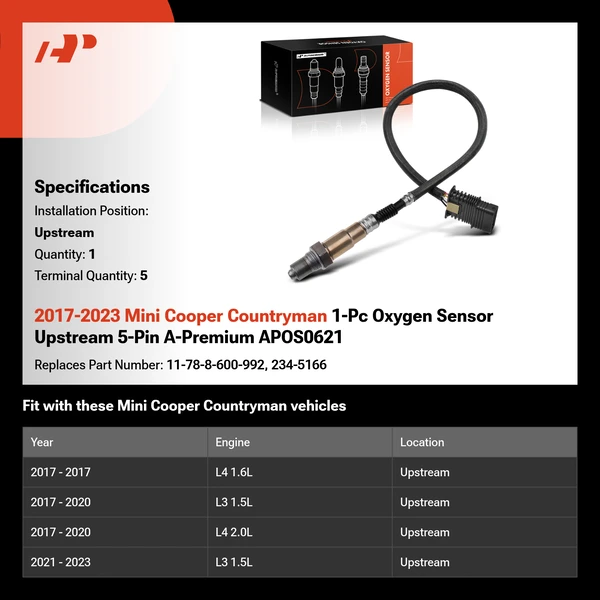 2017-2023 Mini Cooper Countryman 1-Pc Oxygen Sensor Upstream 5-Pin A-Premium APOS0621