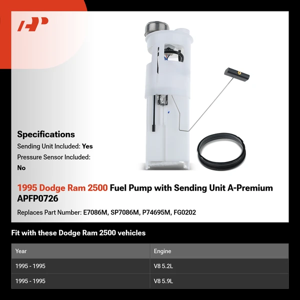 1995 Dodge Ram 2500 Fuel Pump with Sending Unit A-Premium APFP0726