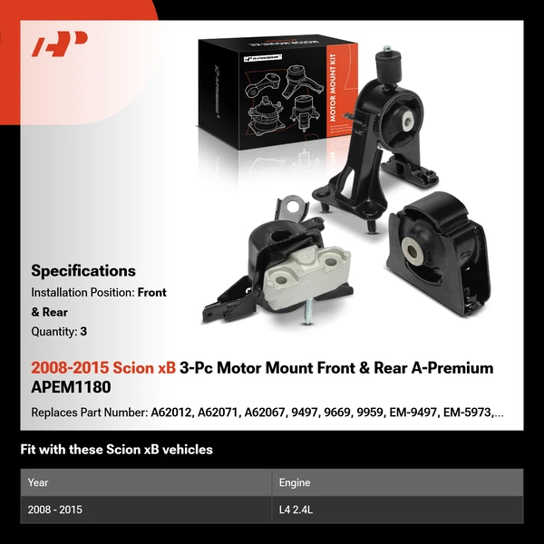 2008-2015 Scion xB 3-Pc Motor Mount Front & Rear A-Premium APEM1180