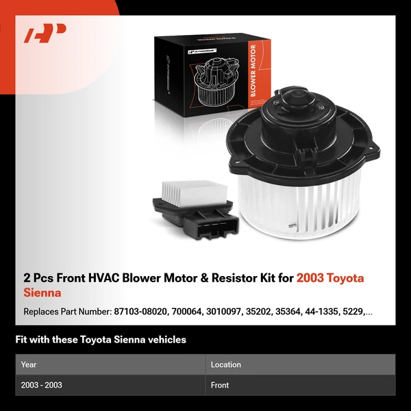 2 Pcs Front HVAC Blower Motor & Resistor Kit for 2003 Toyota Sienna