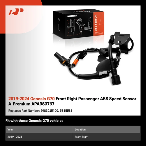 2019-2024 Genesis G70 Front Right Passenger ABS Speed Sensor A-Premium APABS3767