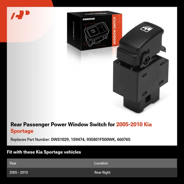 Rear Passenger Power Window Switch for 2005-2010 Kia Sportage