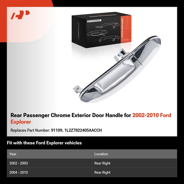 Rear Passenger Chrome Exterior Door Handle for 2002-2010 Ford Explorer