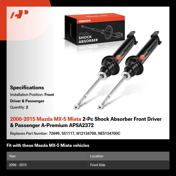2006-2015 Mazda MX-5 Miata 2-Pc Shock Absorber Front Driver & Passenger A-Premium APSA2372