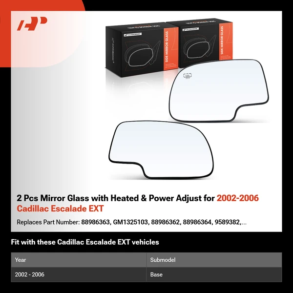 2 Pcs Mirror Glass with Heated & Power Adjust for 2002-2006 Cadillac Escalade EXT