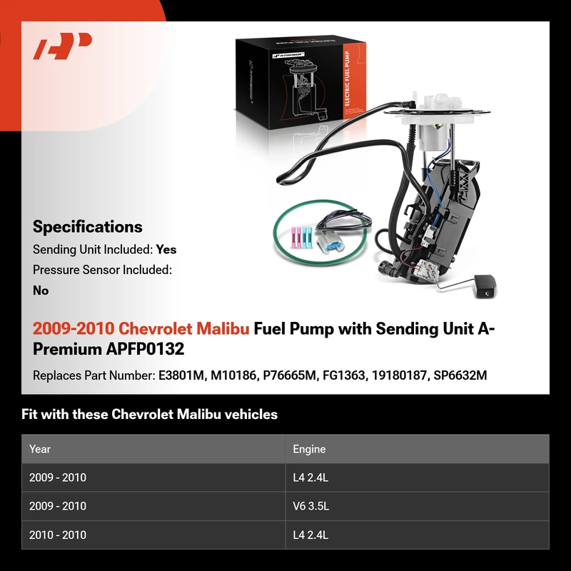 2009-2010 Chevrolet Malibu Fuel Pump with Sending Unit A-Premium APFP0132