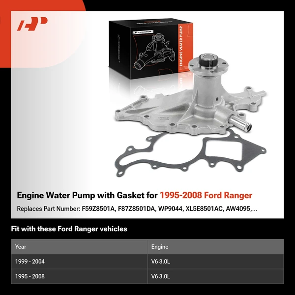 Engine Water Pump with Gasket for 1995-2008 Ford Ranger