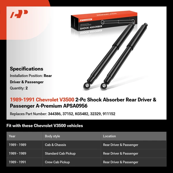 1989-1991 Chevrolet V3500 2-Pc Shock Absorber Rear Driver & Passenger A-Premium APSA0956