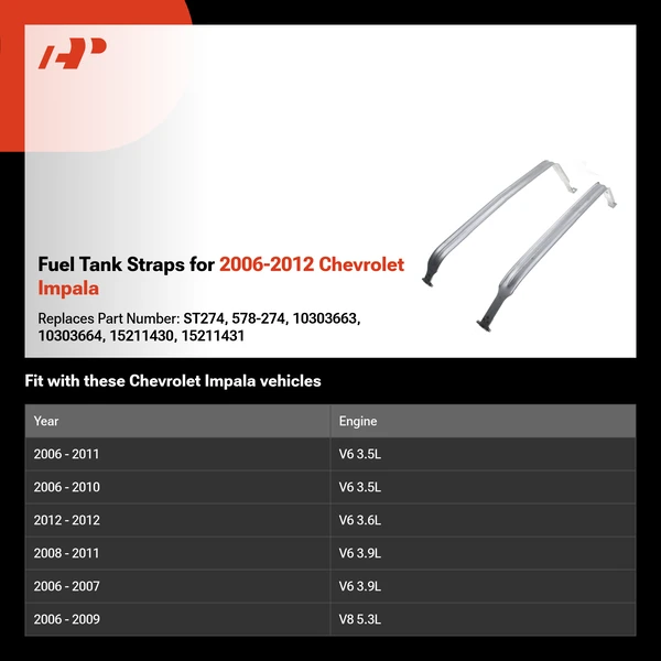 Fuel Tank Straps for 2006-2012 Chevrolet Impala