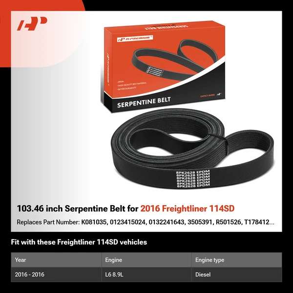 103.46 inch Serpentine Belt for 2016 Freightliner 114SD