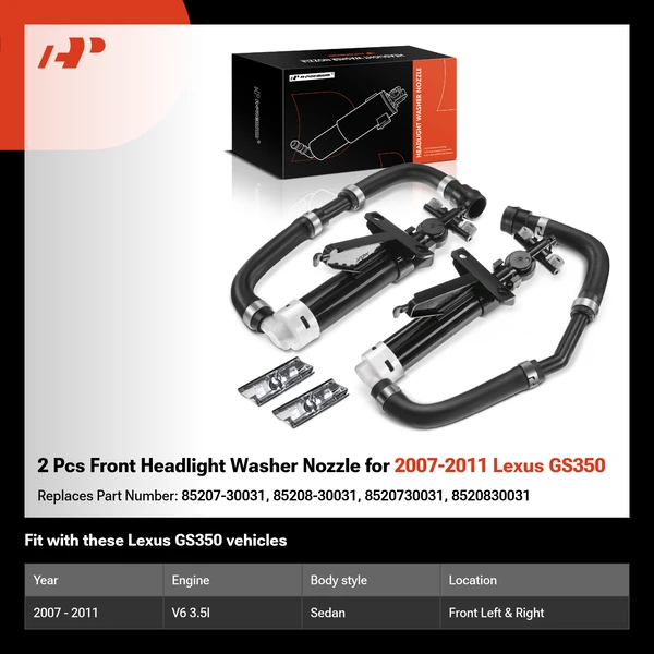 2 Pcs Front Headlight Washer Nozzle for 2007-2011 Lexus GS350