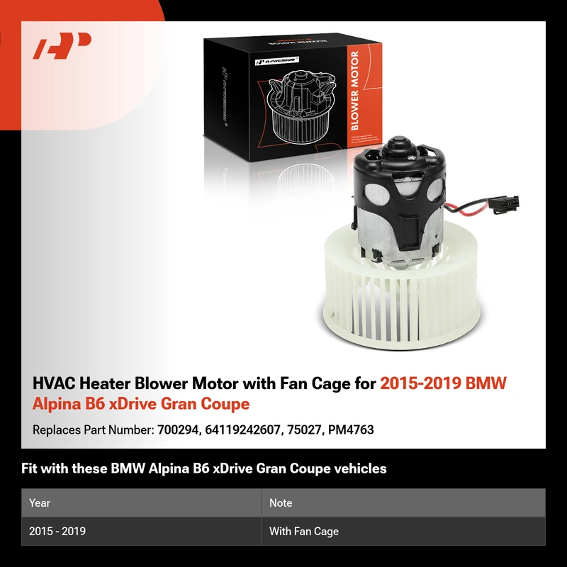 HVAC Heater Blower Motor with Fan Cage for 2015-2019 BMW Alpina B6 xDrive Gran Coupe