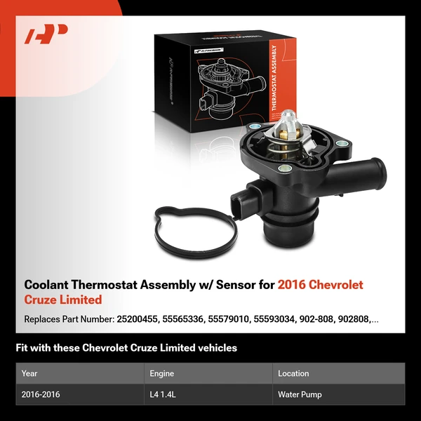 Coolant Thermostat Assembly w/ Sensor for 2016 Chevrolet Cruze Limited