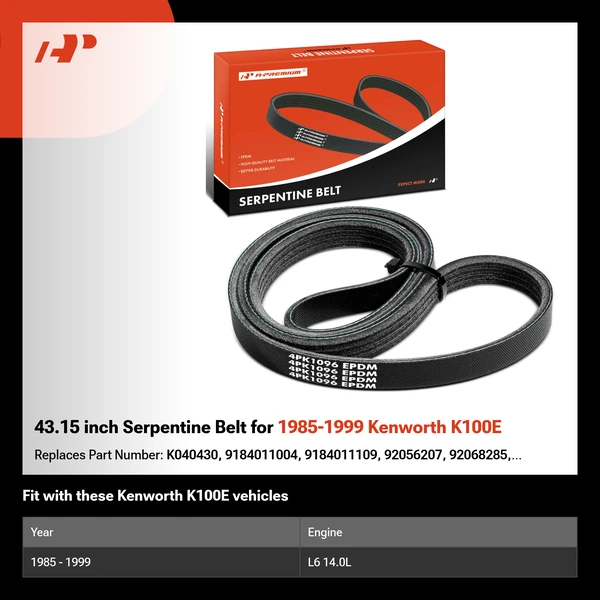 43.15 inch Serpentine Belt for 1985-1999 Kenworth K100E