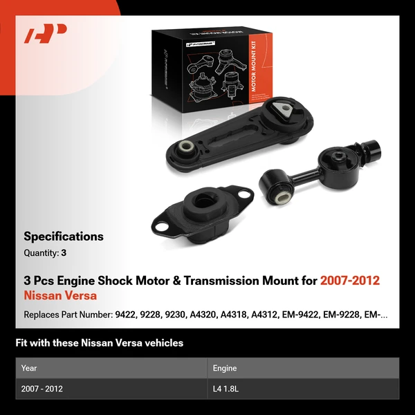 3 Pcs Engine Shock Motor & Transmission Mount for 2007-2012 Nissan Versa