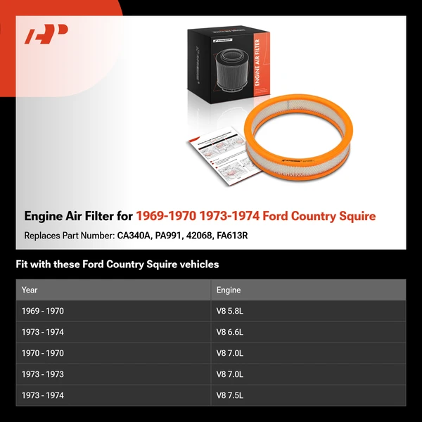 Engine Air Filter for 1969-1970 1973-1974 Ford Country Squire