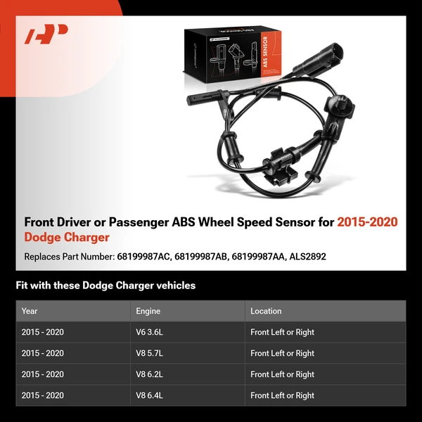 Front Driver or Passenger ABS Wheel Speed Sensor for 2015-2020 Dodge Charger