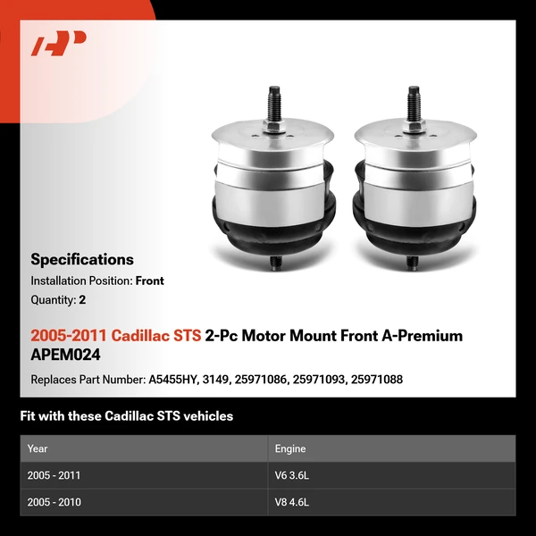 2005-2011 Cadillac STS 2-Pc Motor Mount Front A-Premium APEM024