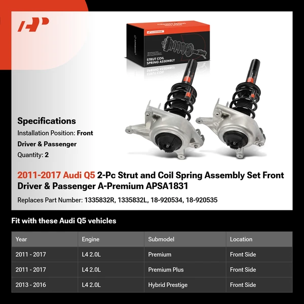 2011-2017 Audi Q5 2-Pc Strut and Coil Spring Assembly Set Front Driver & Passenger A-Premium APSA1831