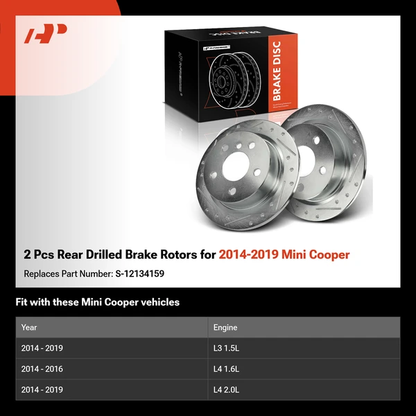 2 Pcs Rear Drilled Brake Rotors for 2014-2019 Mini Cooper