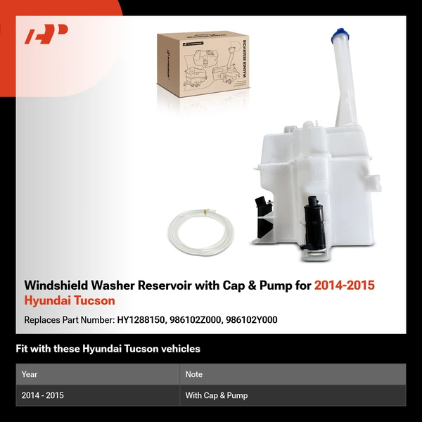Windshield Washer Reservoir with Cap & Pump for 2014-2015 Hyundai Tucson
