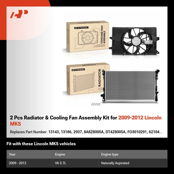 2 Pcs Radiator & Cooling Fan Assembly Kit for 2009-2012 Lincoln MKS