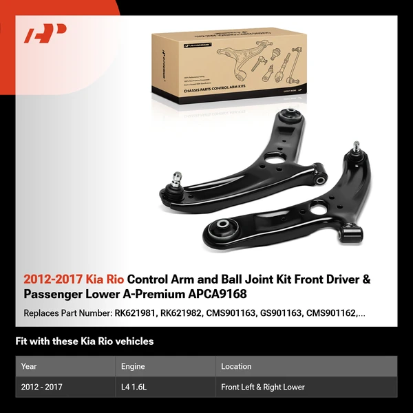 2012-2017 Kia Rio Control Arm and Ball Joint Kit Front Driver & Passenger Lower A-Premium APCA9168