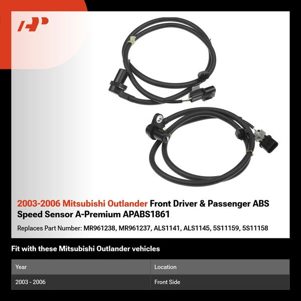 2003-2006 Mitsubishi Outlander Front Driver & Passenger ABS Speed Sensor A-Premium APABS1861