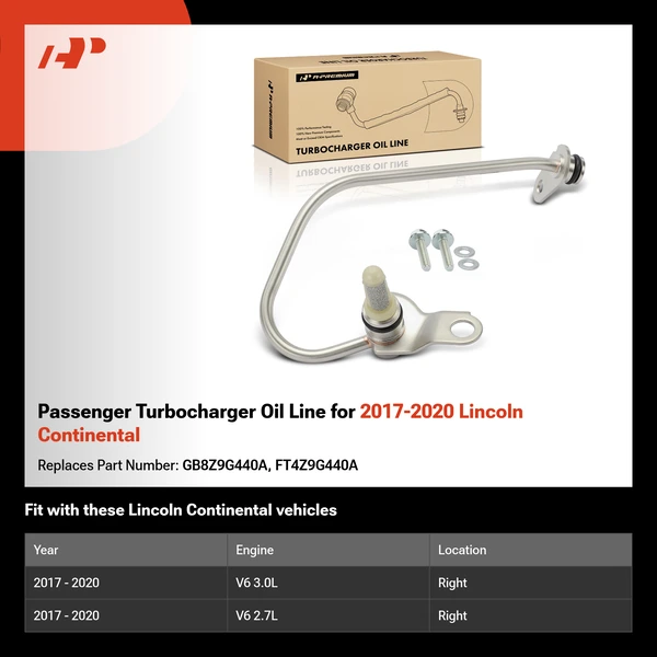 Passenger Turbocharger Oil Line for 2017-2020 Lincoln Continental