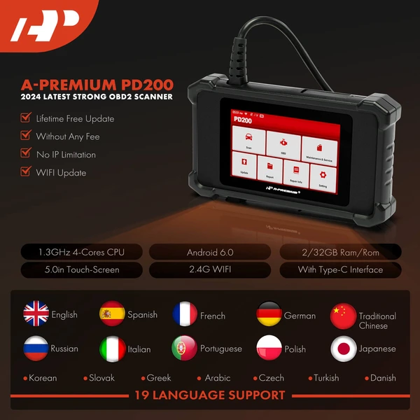 A-Premium 2024 PD200 Enhanced 4 System OBD2 Diagnostic Tool Engine/ABS/SRS/Transmission, 8 Reset, Free Online Update