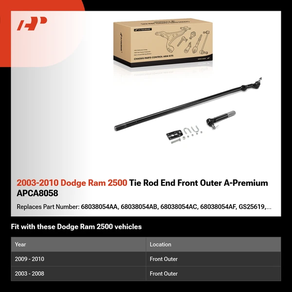 2003-2010 Dodge Ram 2500 Tie Rod End Front Outer A-Premium APCA8058