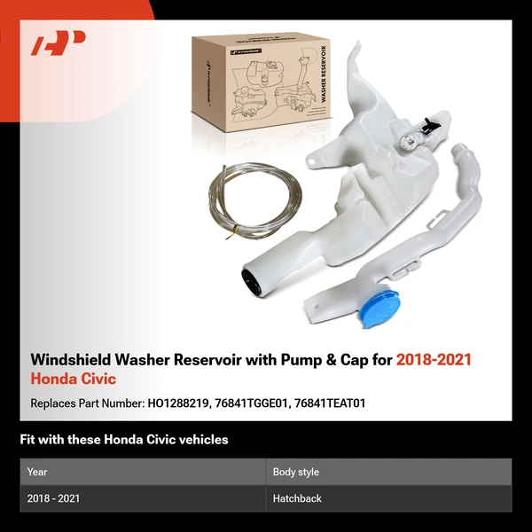 Windshield Washer Reservoir with Pump & Cap for 2018-2021 Honda Civic