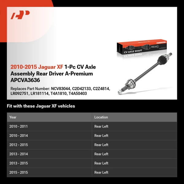 2010-2015 Jaguar XF 1-Pc CV Axle Assembly Rear Driver A-Premium APCVA3636