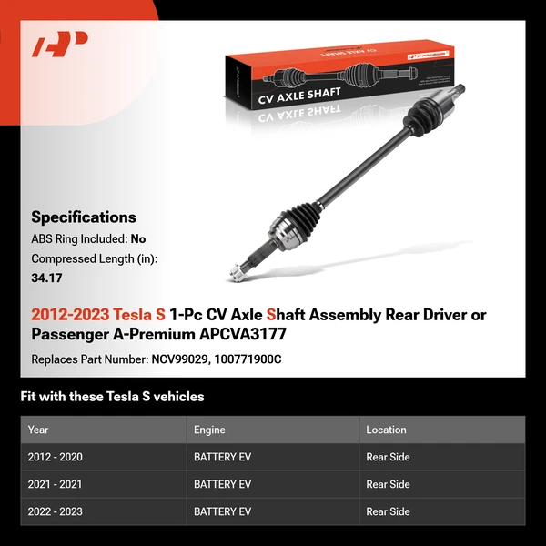 2012-2023 Tesla S 1-Pc CV Axle Shaft Assembly Rear Driver or Passenger A-Premium APCVA3177