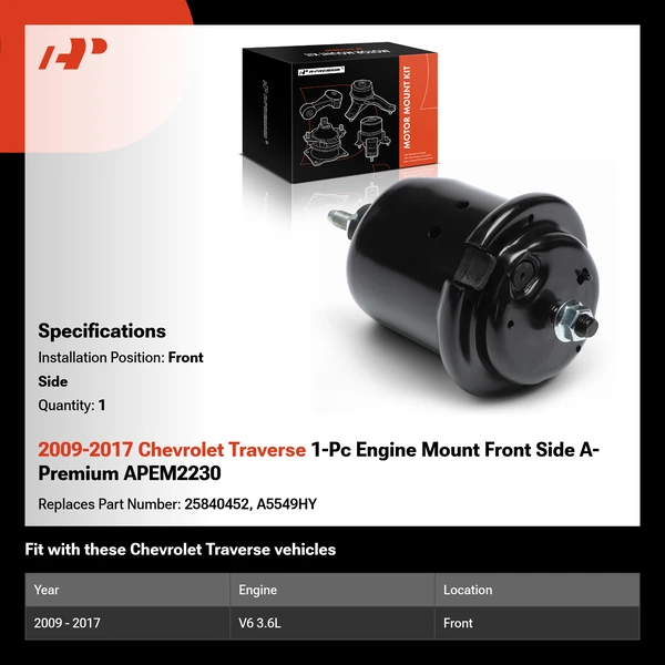 2009-2017 Chevrolet Traverse 1-Pc Engine Mount Front A-Premium APEM2230