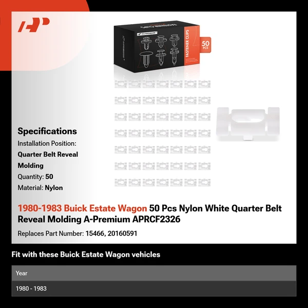 1980-1983 Buick Estate Wagon 50 Pcs Nylon White Quarter Belt Reveal Molding A-Premium APRCF2326