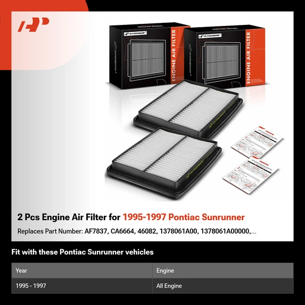 2 Pcs Engine Air Filter for 1995-1997 Pontiac Sunrunner