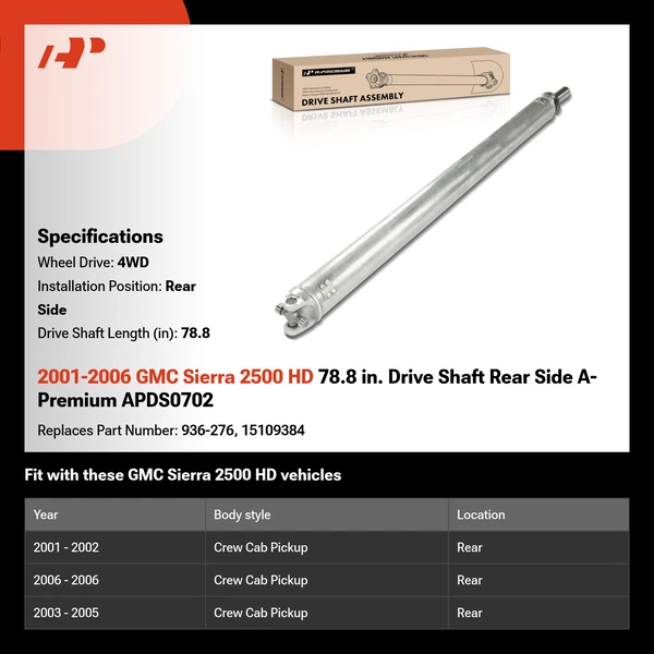 2001-2006 GMC Sierra 2500 HD 78.8 in. Drive Shaft Rear Side A-Premium APDS0702