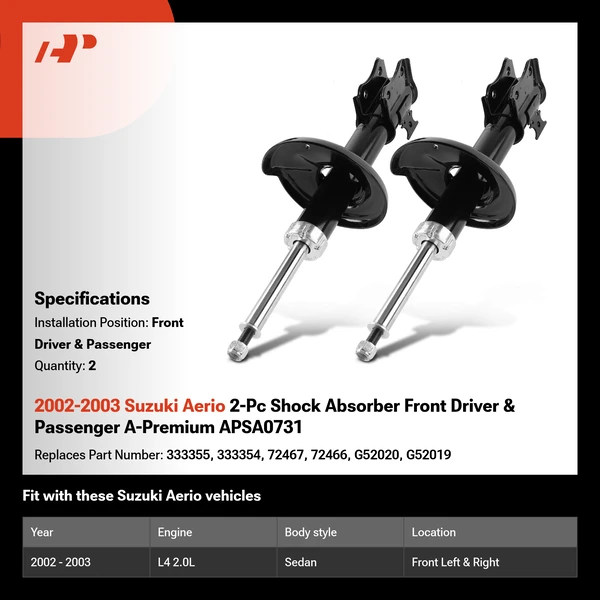 2002-2003 Suzuki Aerio 2-Pc Shock Absorber Front Driver & Passenger A-Premium APSA0731