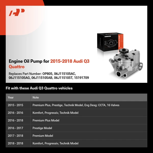 Engine Oil Pump for 2015-2018 Audi Q3 Quattro