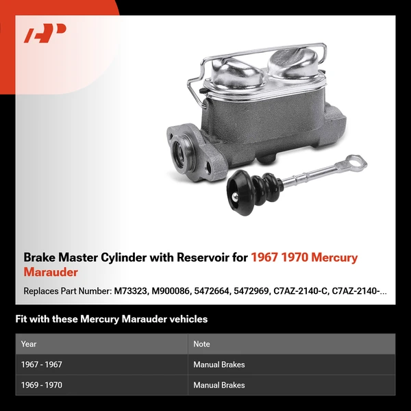 Brake Master Cylinder with Reservoir for 1967 1970 Mercury Marauder