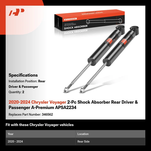 2020-2024 Chrysler Voyager 2-Pc Shock Absorber Rear Driver & Passenger A-Premium APSA2234