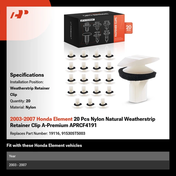 2003-2007 Honda Element 20 Pcs Nylon Natural Weatherstrip Retainer Clip A-Premium APRCF4191