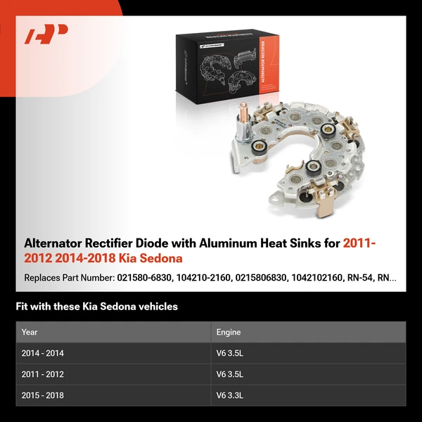 Alternator Rectifier Diode with Aluminum Heat Sinks for 2011-2012 2014-2018 Kia Sedona